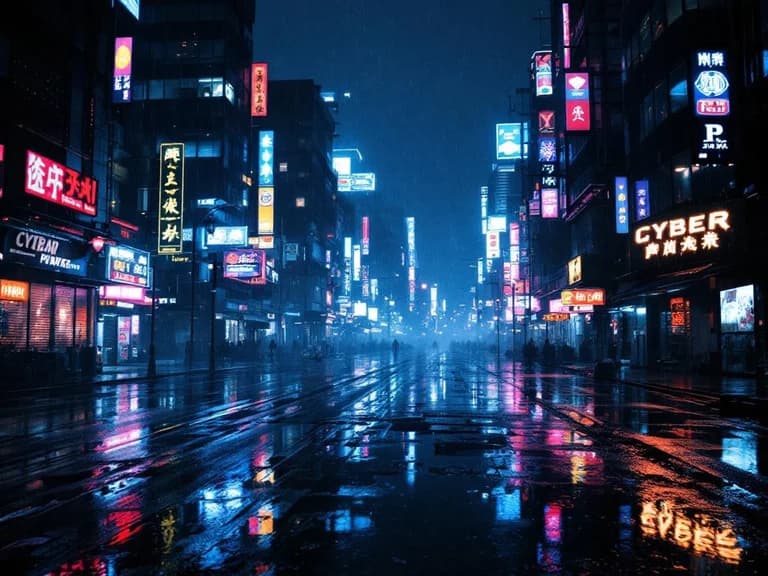 Cyberpunk cityscape with neon lights