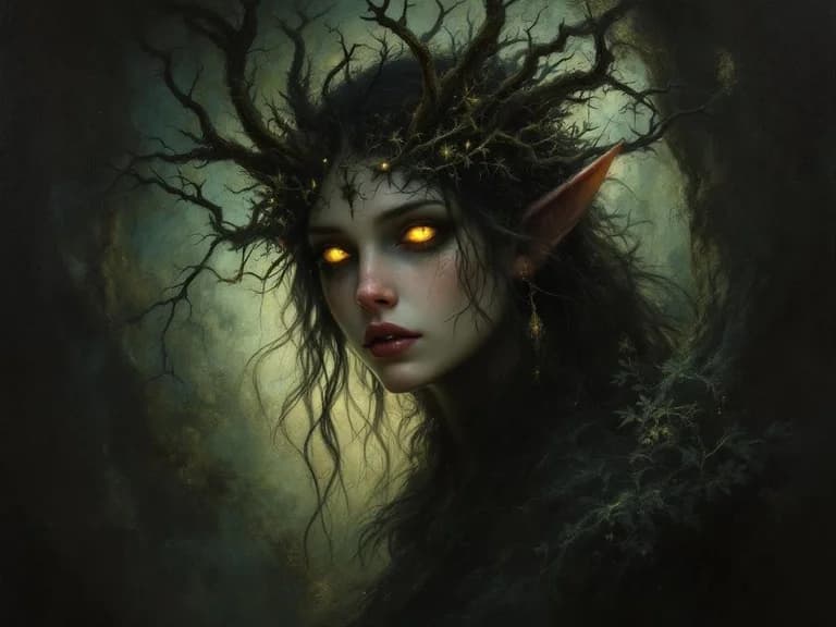 Mystical forest spirit oil painting portrait