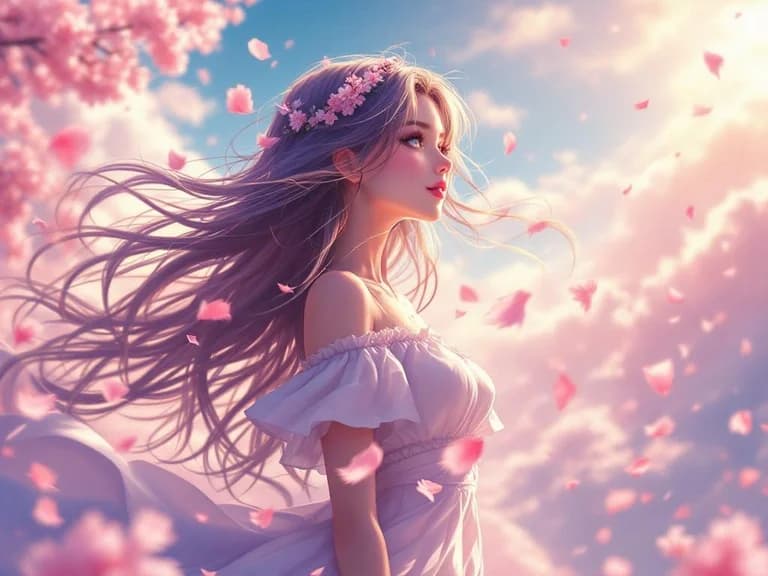 Anime magical girl with cherry blossoms